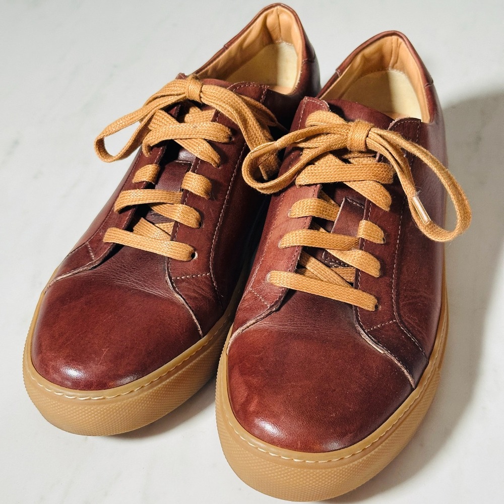 Ace Marks Shoes Mens 8 Brown Leather Lace Up Casual Comfort Sneakers Italian